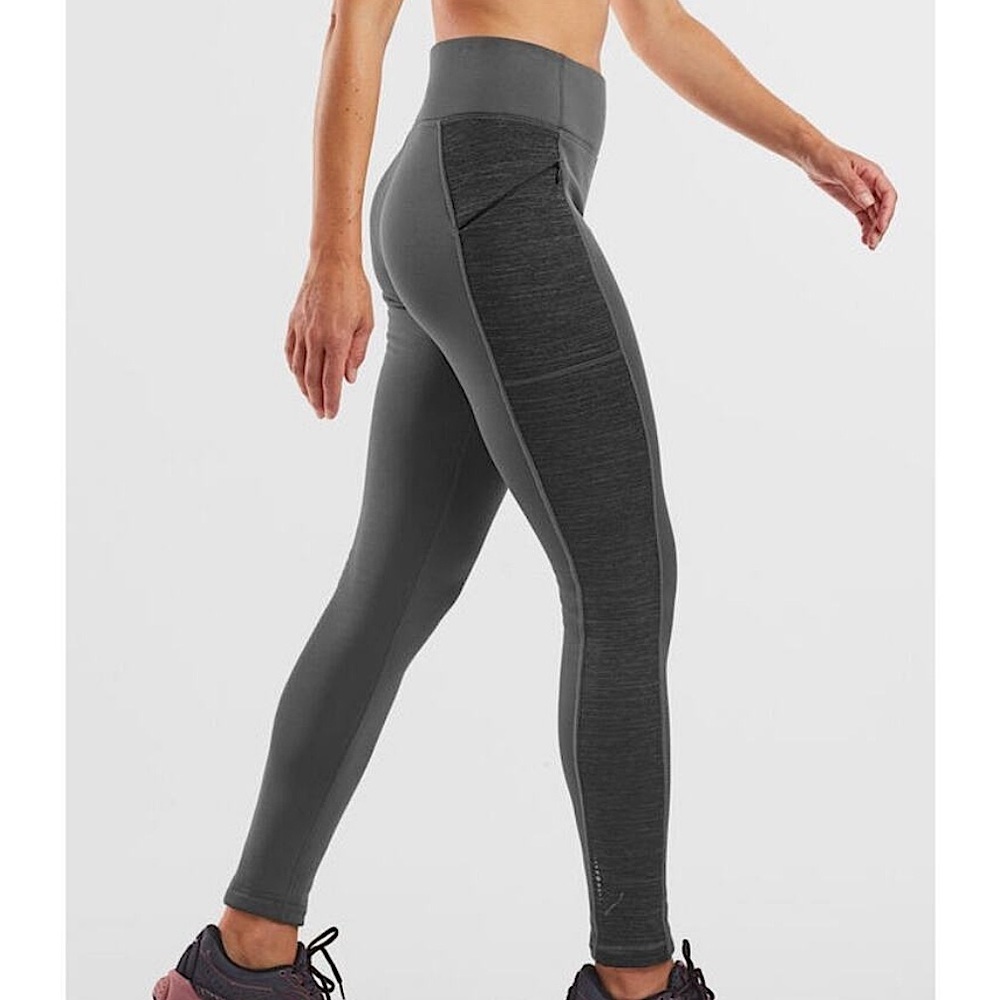 Title Nine Crash Polartec Fleece Lined Tights Colorblock Gray‎ Black XS
